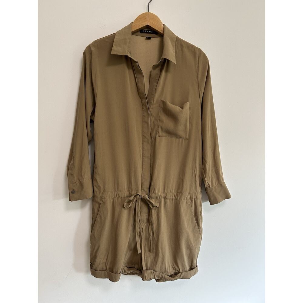 Theory Womens Silk Long‎ Sleeves Button Down Mironda Bandit Romper Brown Size 4